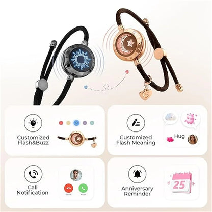 Long Distance Touch Light Up&Vibrate Bracelets for Couples, Long Distance Relationship Gifts Smart Sun&Moon Love Bracelet