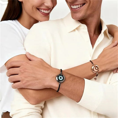 Long Distance Touch Light Up&Vibrate Bracelets for Couples, Long Distance Relationship Gifts Smart Sun&Moon Love Bracelet