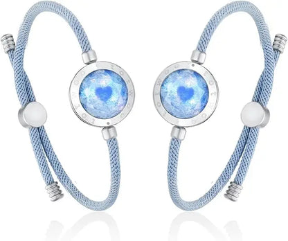 Long Distance Touch Light Up&Vibrate Bracelets for Couples, Long Distance Relationship Gifts Smart Sun&Moon Love Bracelet